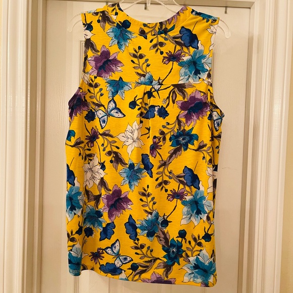 Dear Scarlett Floral Yellow Tank Top with Blue and Purple Accents - Picture 2 of 4